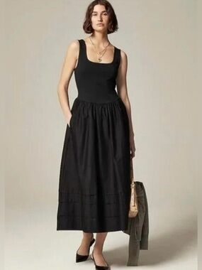 NWT  J. Crew Drop Waist Mixi dress, black, S